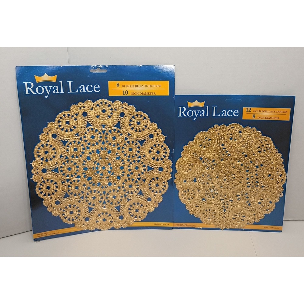 Royal Lace Gold Foil Paper Doilies 8" 10" Diameter 2 Packs NEW, 20 Doilies